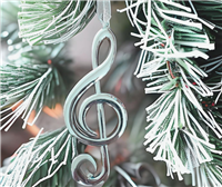 Treble Clef Christmas Tree Ornament - Gold or Silver 5"